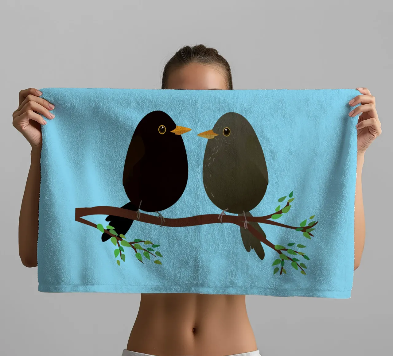 A couple of egg shaped blackbirds towel by BwiseLizzy