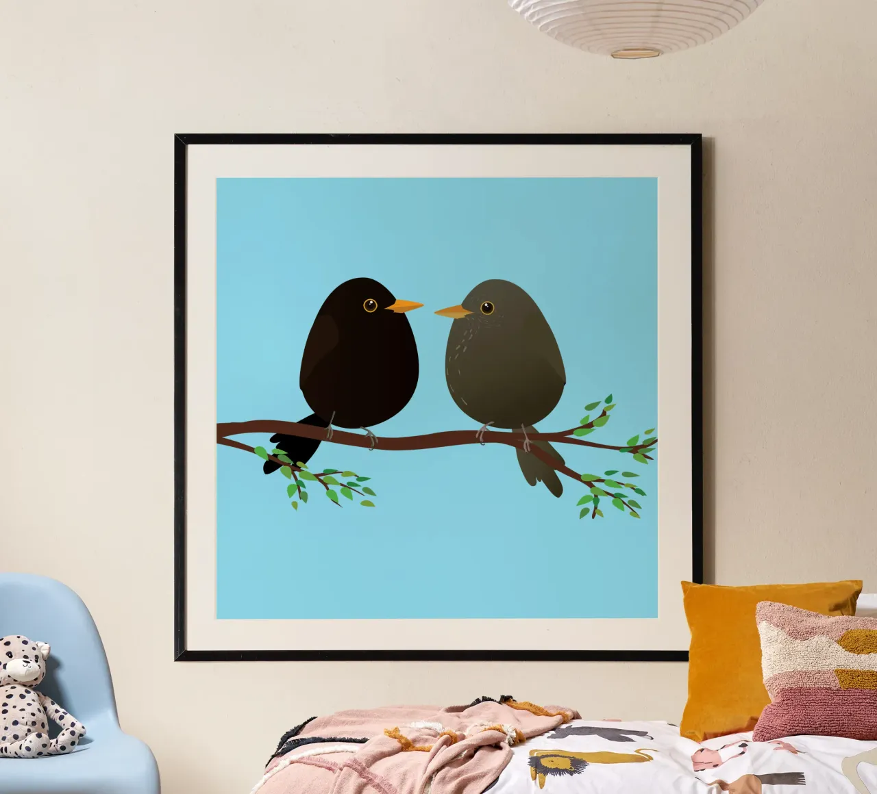 Una coppia di merli a forma di uovo poster con telaio in alluminio da BwiseLizzy