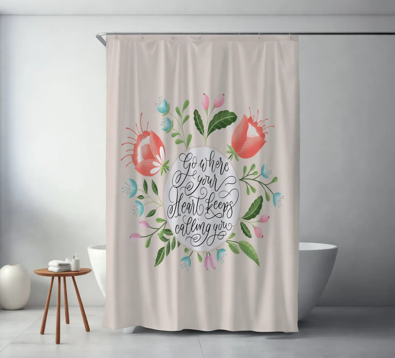 Citation. Suis l'appel de ton cœur. Calligraphie moderne. rideau de douche de CalliLetters