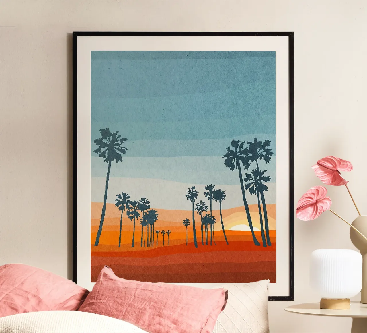 Sunset and palms carta hahnemühle da Lynn Janet