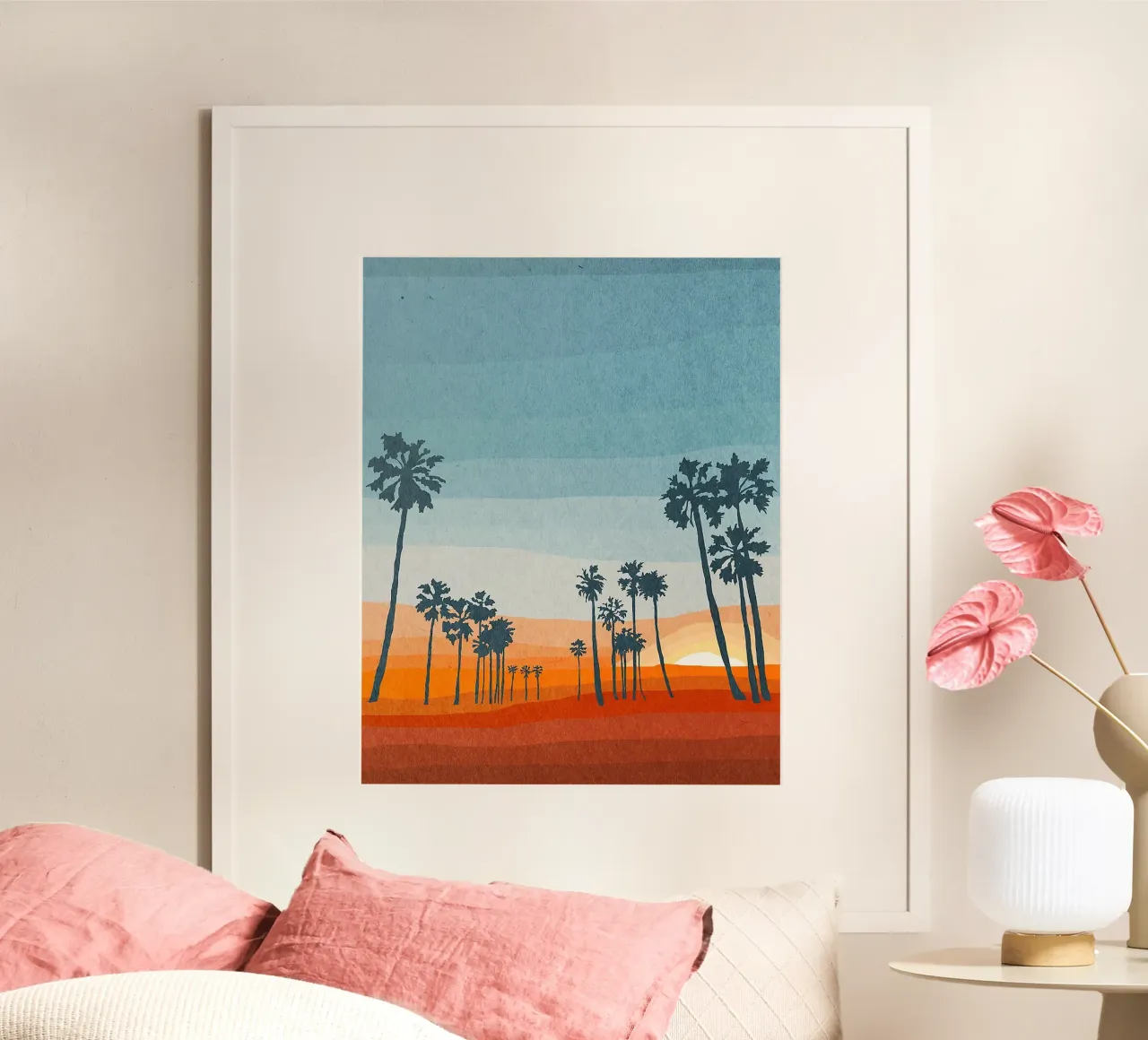Sunset and palms carta hahnemühle da Lynn Janet