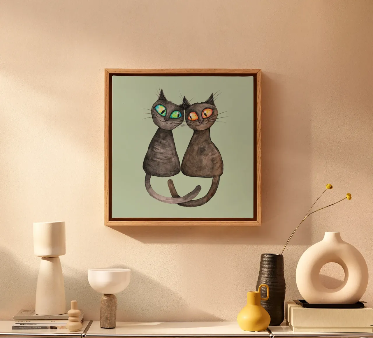 Twee schattige, liefdevolle katten canvas met Baklijst van BwiseLizzy