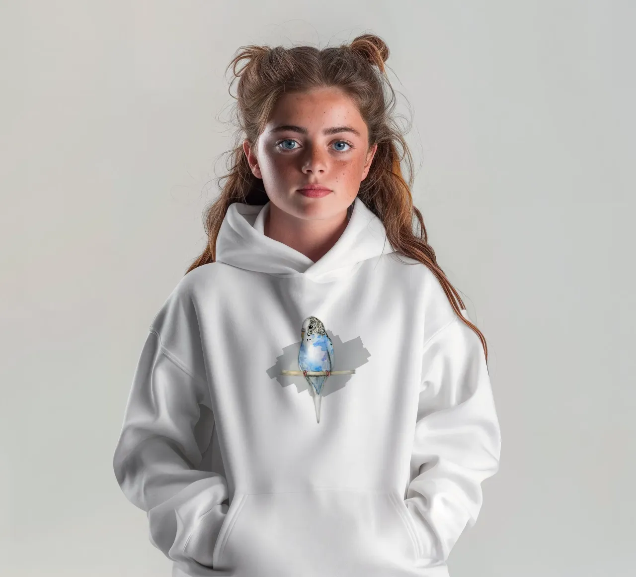 Blue spotted budgie watercolor kids hoodie by BwiseLizzy