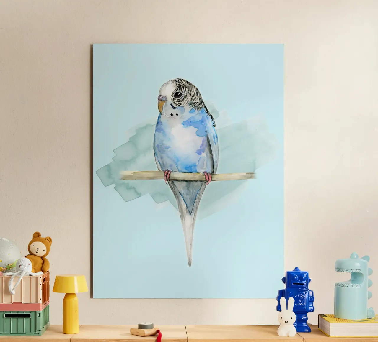 Blue spotted budgie watercolor forex plate by BwiseLizzy