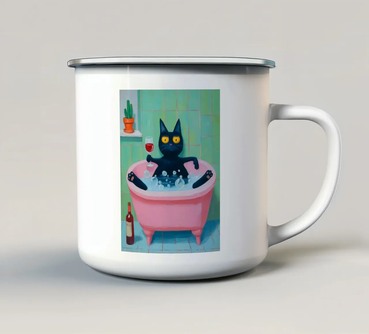 Gatto in un bagno di schiuma tazza in smalto da Carinaprint