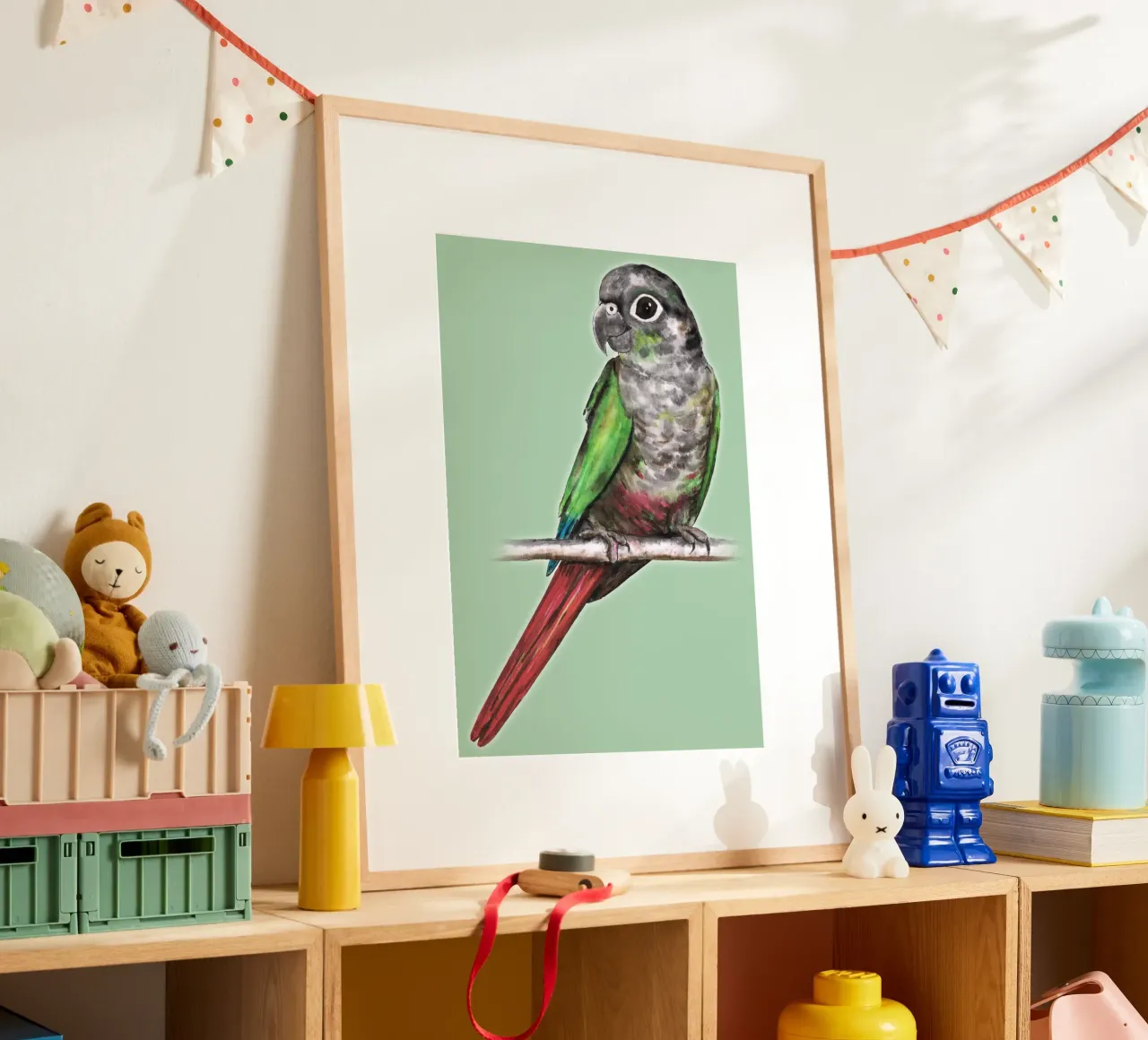 Conuro dalle guance verdi poster con telaio in legno da BwiseLizzy