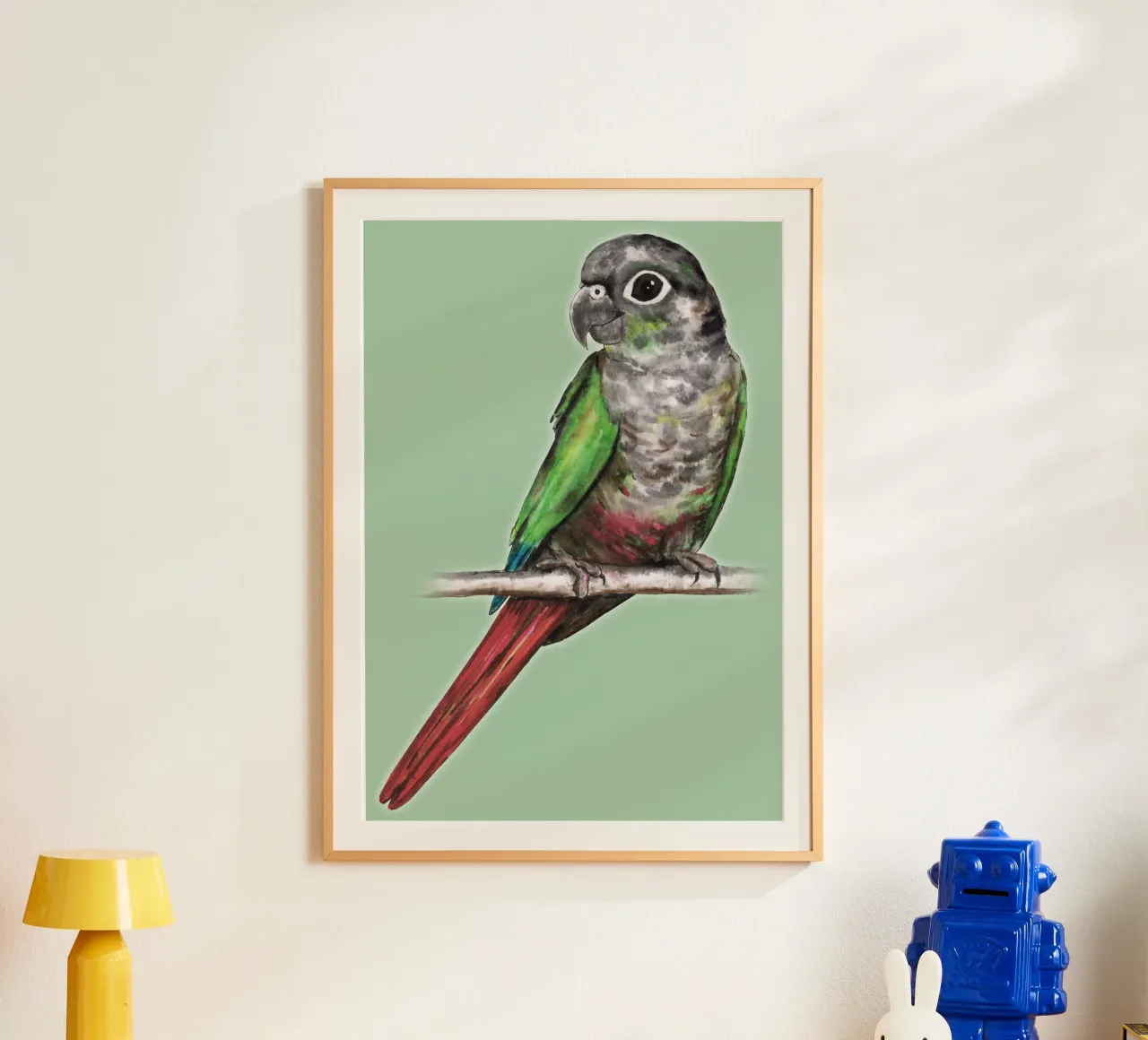 Conuro dalle guance verdi poster con telaio in legno da BwiseLizzy