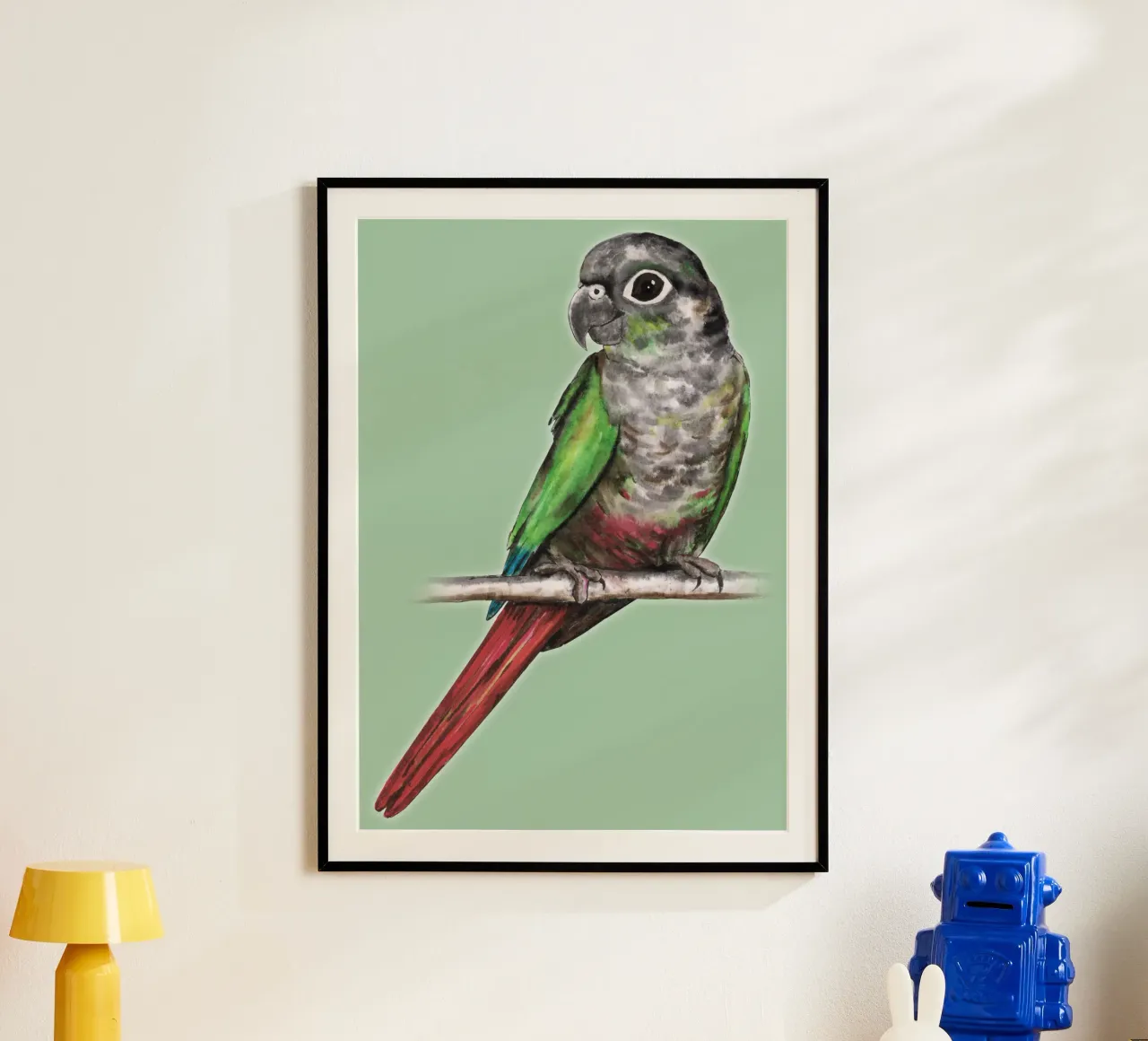 Conuro dalle guance verdi poster con telaio in legno da BwiseLizzy