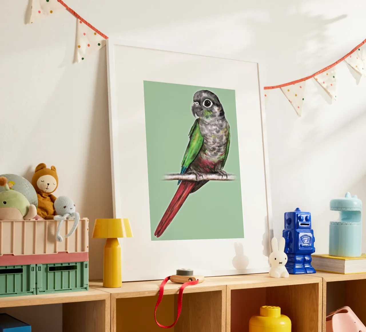 Conuro dalle guance verdi poster con telaio in legno da BwiseLizzy