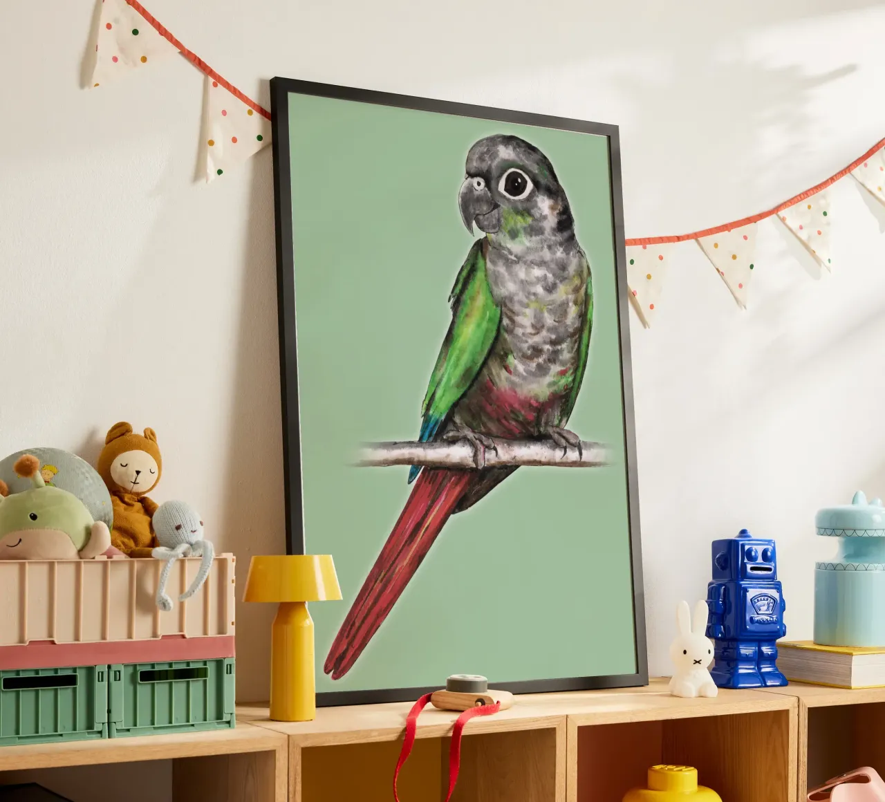 Conuro dalle guance verdi poster con telaio in legno da BwiseLizzy