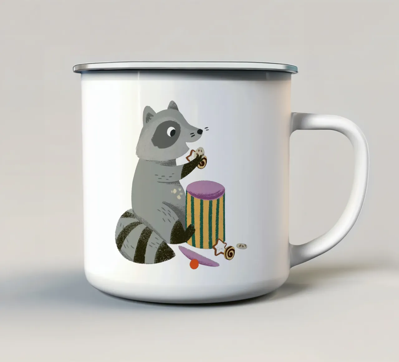 Ladro di biscotti - Illustrazione di un simpatico procione tazza in smalto da VIERUNDFÜNFZIG