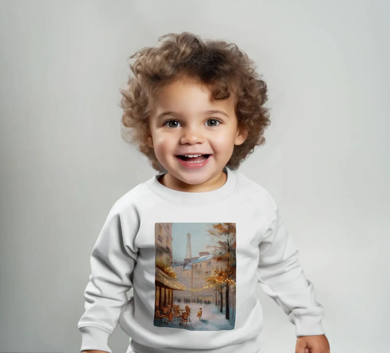 Caffè di Parigi nella neve invernale con cane e vista sulla Torre Eiffel felpa neonato da Holiday Hearth Prints