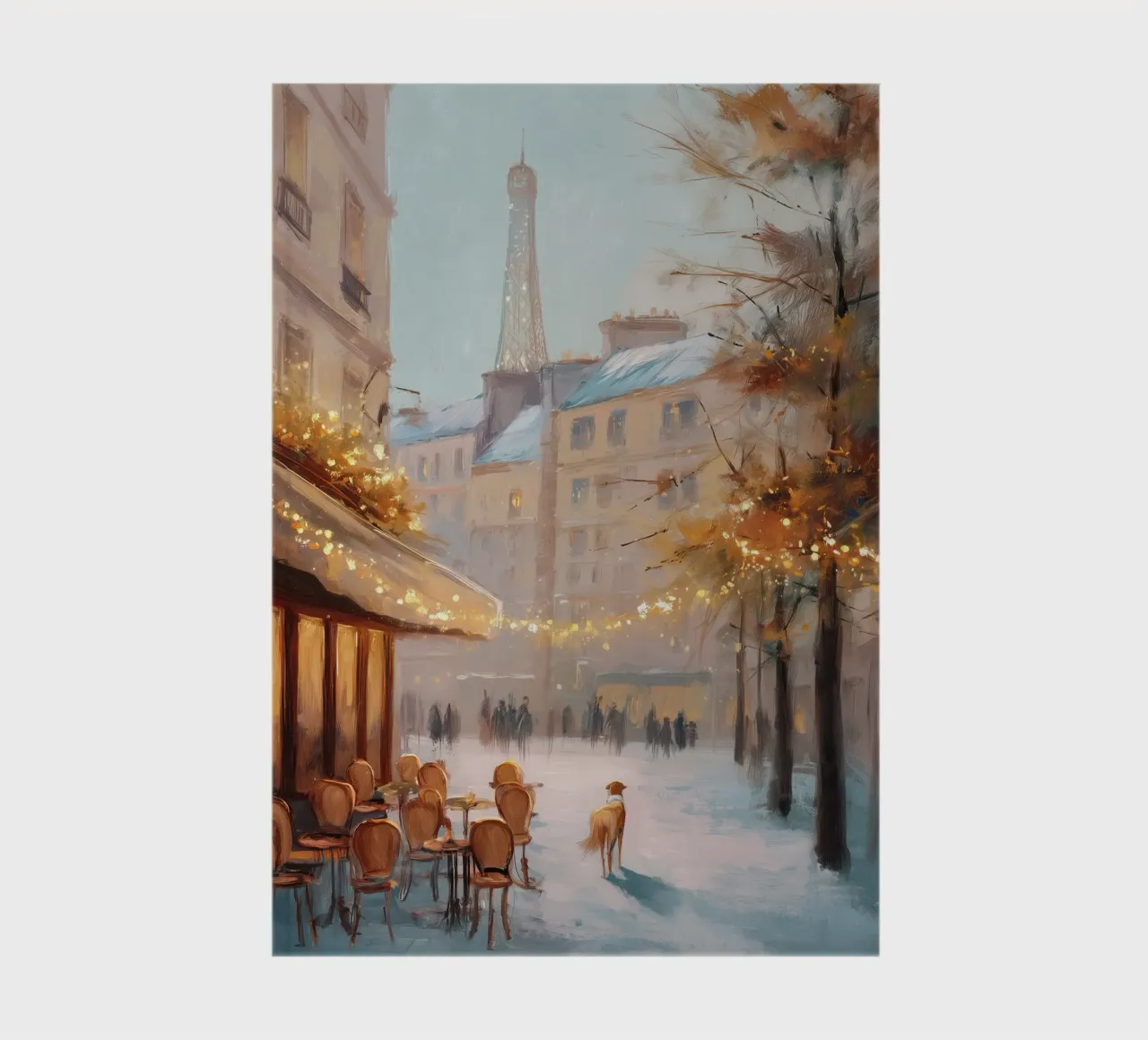 Paris Café In Winter Snow With Dog And Eiffel Tower View notebook by Holiday Hearth Prints