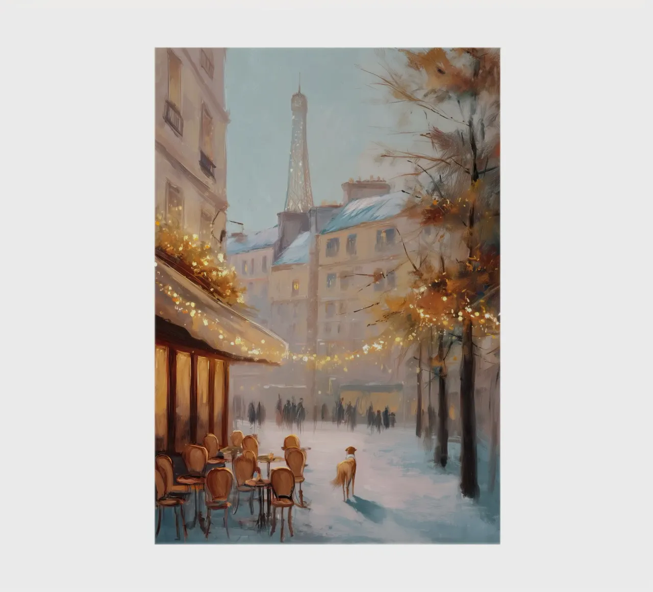 Paris Café In Winter Snow With Dog And Eiffel Tower View notebook by Holiday Hearth Prints