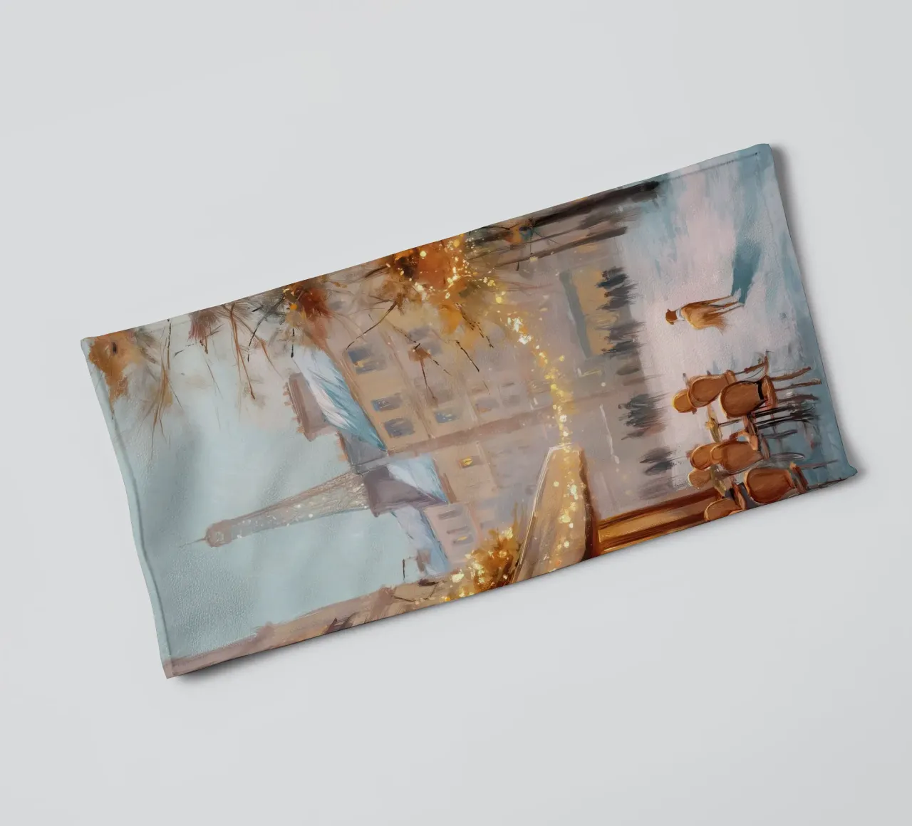 Paris Café In Winter Snow With Dog And Eiffel Tower View towel by Holiday Hearth Prints