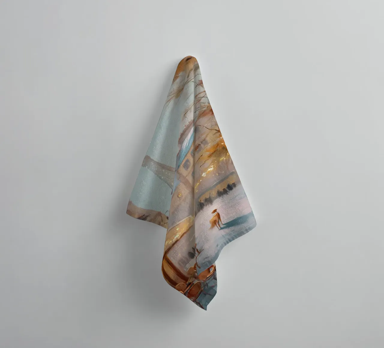 Paris Café In Winter Snow With Dog And Eiffel Tower View towel by Holiday Hearth Prints