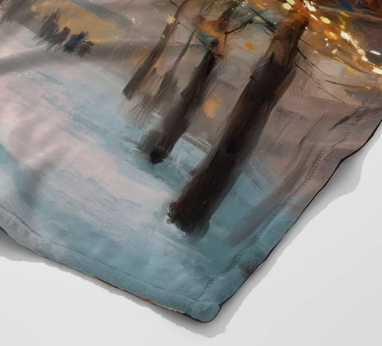 Caffè di Parigi nella neve invernale con cane e vista sulla Torre Eiffel coperta in pile da Holiday Hearth Prints