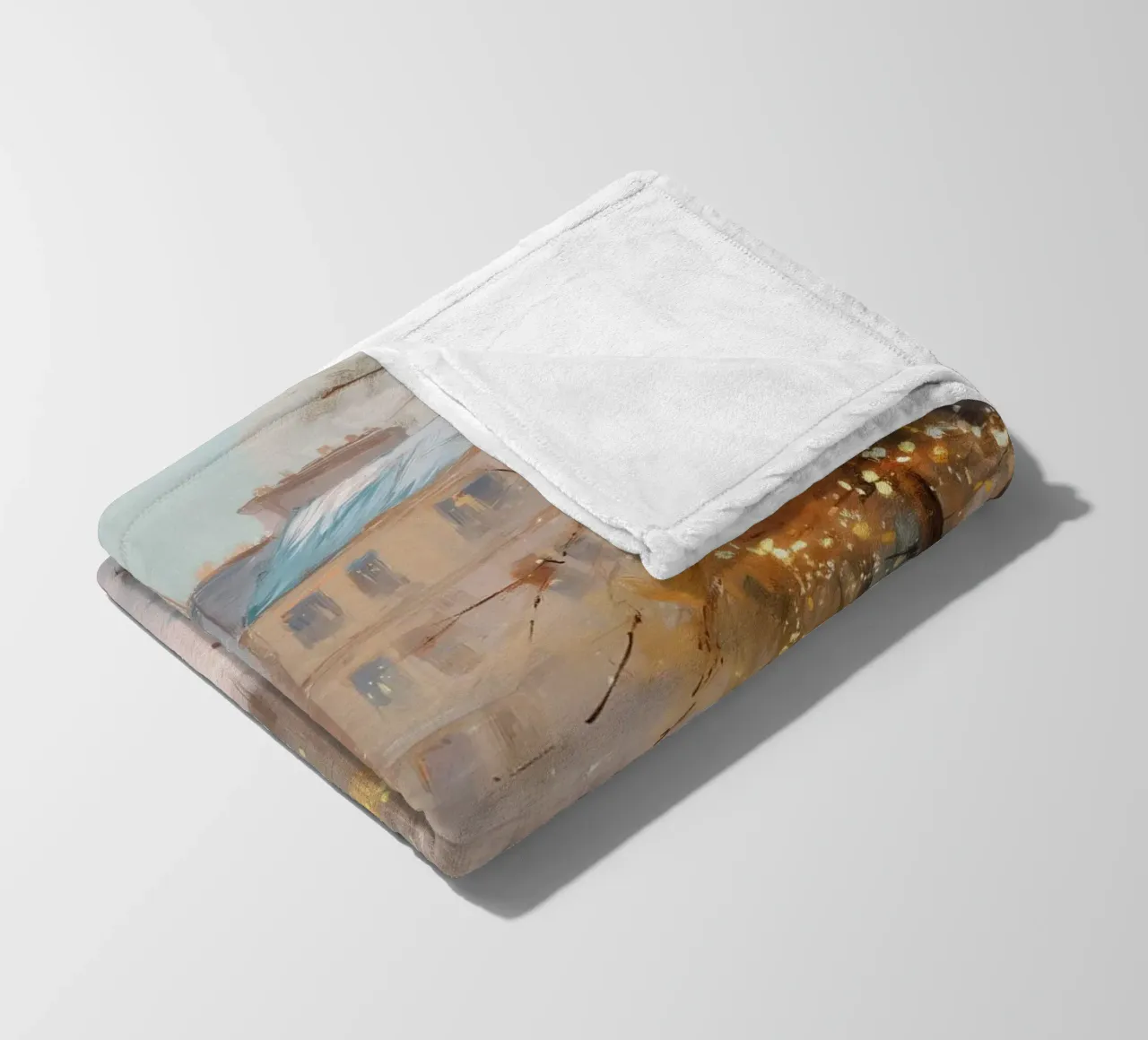 Caffè di Parigi nella neve invernale con cane e vista sulla Torre Eiffel coperta in pile da Holiday Hearth Prints