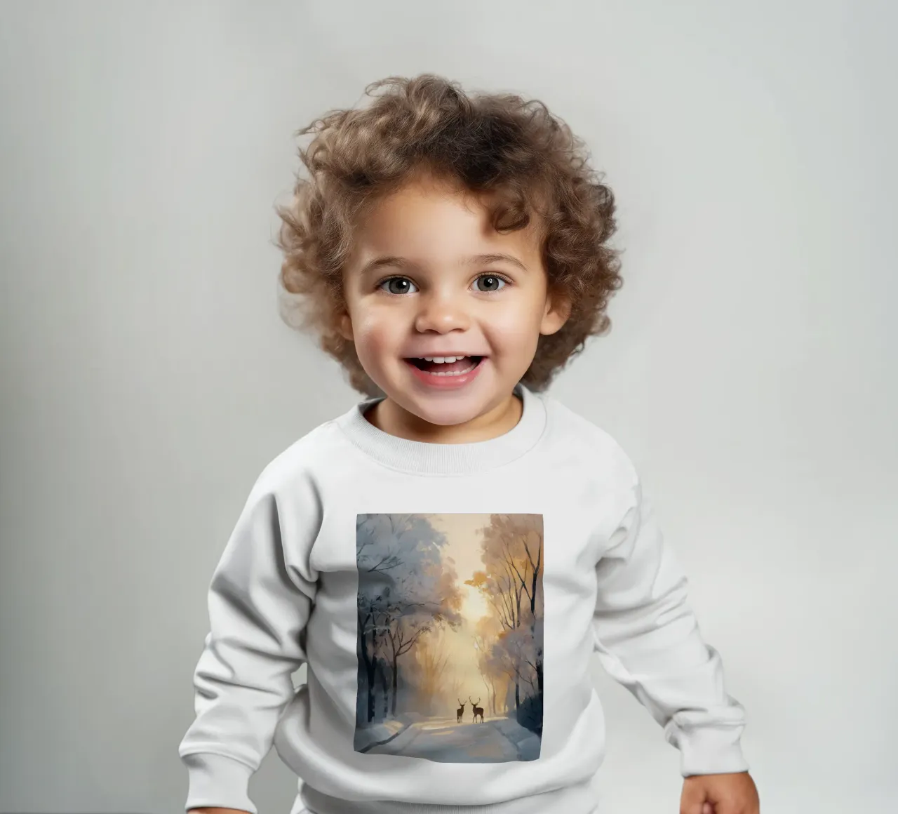 Sentiero invernale dorato con due cervi all'alba felpa neonato da Holiday Hearth Prints