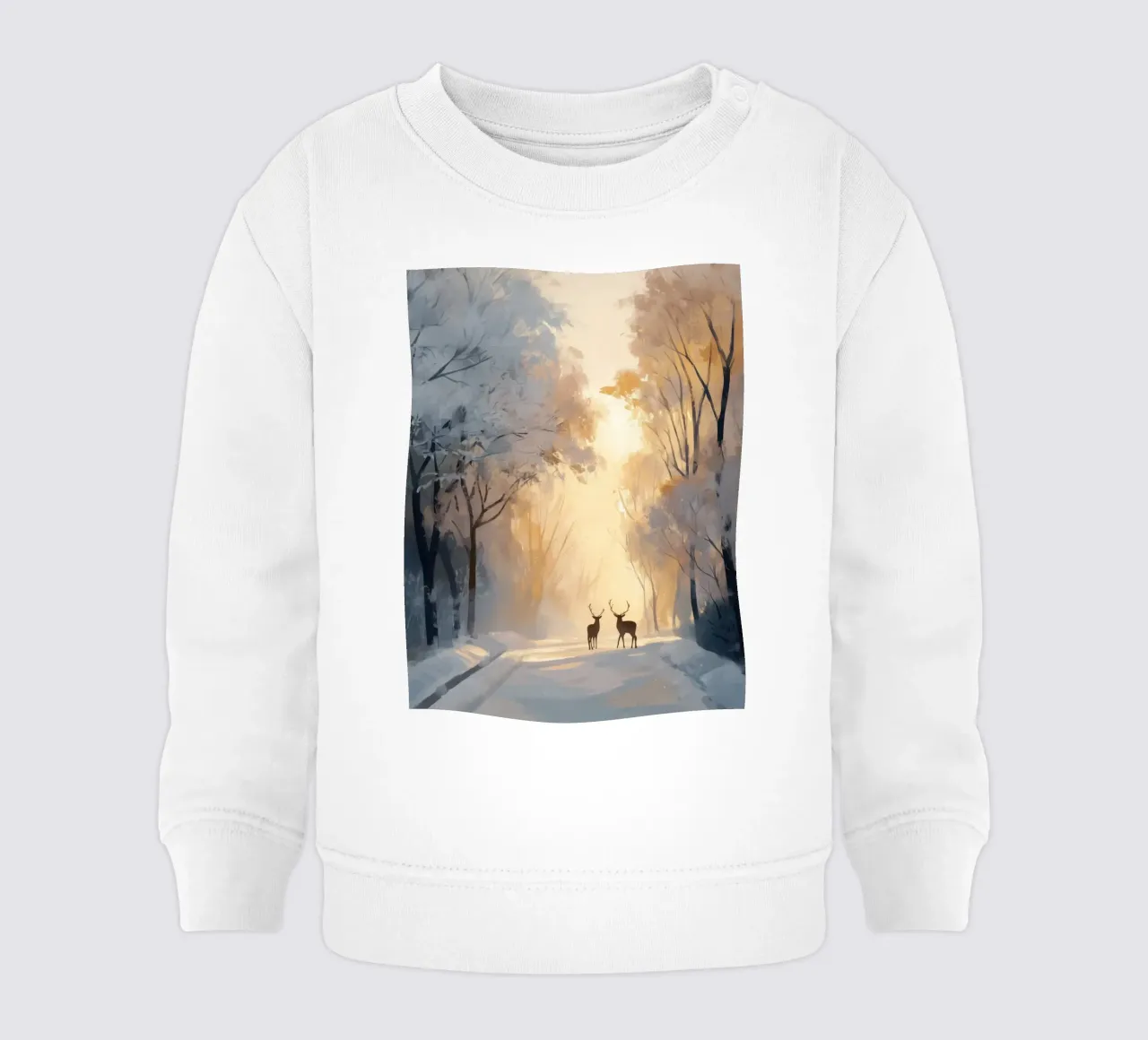 Sentiero invernale dorato con due cervi all'alba felpa neonato da Holiday Hearth Prints