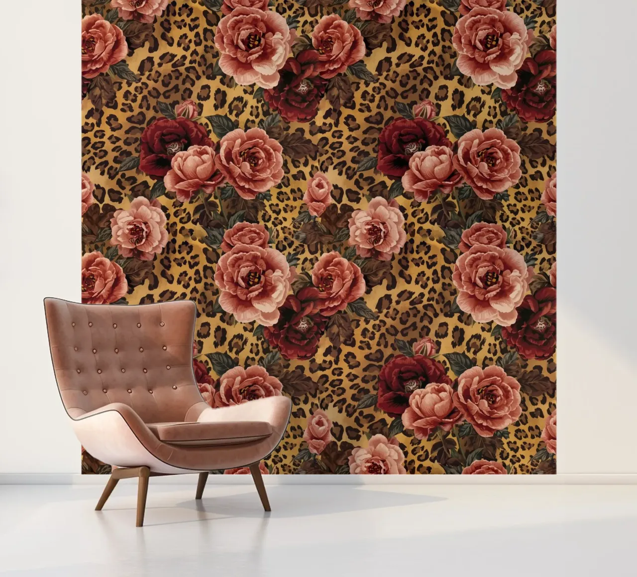 Leopard Rose Pattern fotobehang van AzStore11