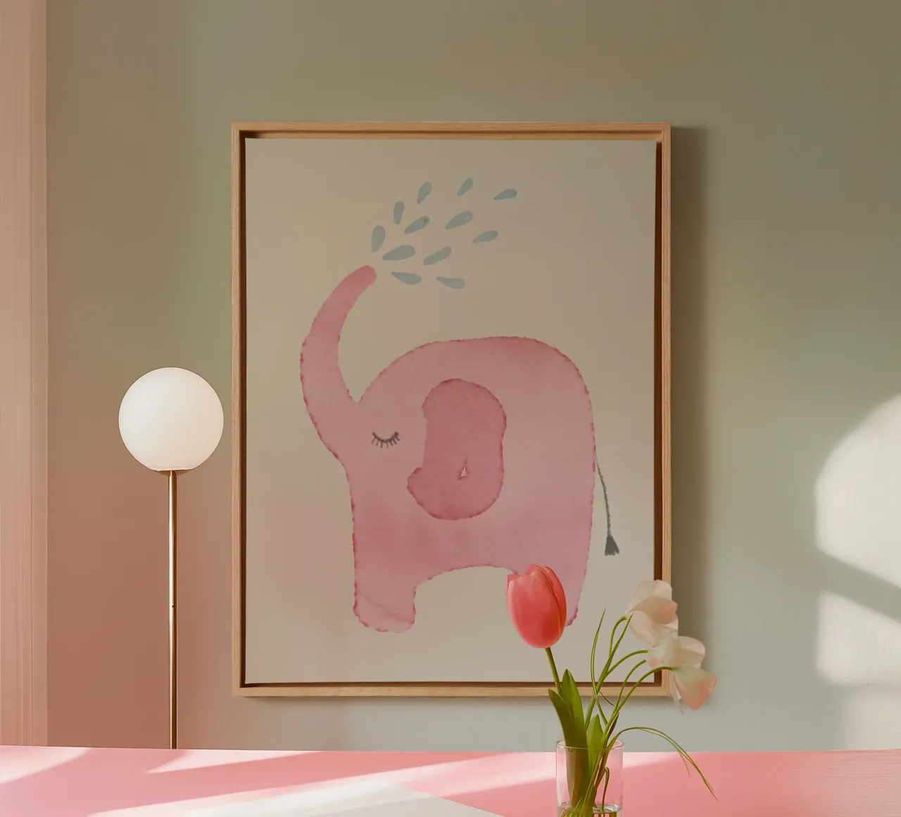 Elefante rosa tela con Cornice a cassetta da Indigo Rain