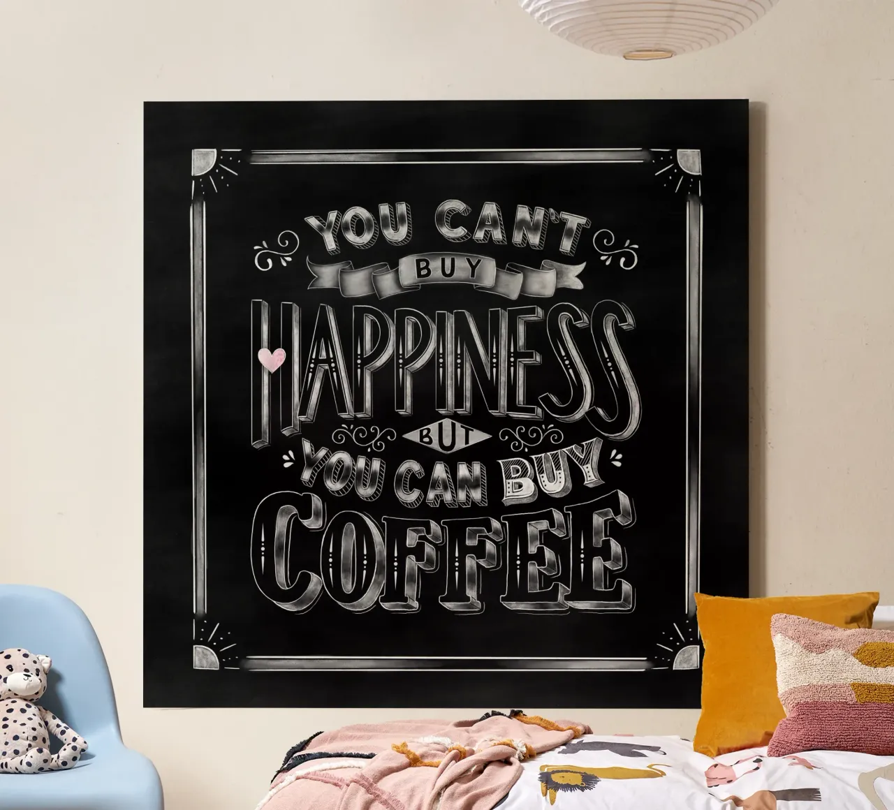 Detto del caffè. Felicità. Lavagna tela con Cornice a cassetta da CalliLetters