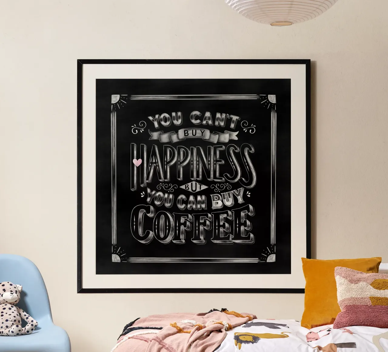 Kaffee Spruch. Glück. Kreidetafel Poster von CalliLetters