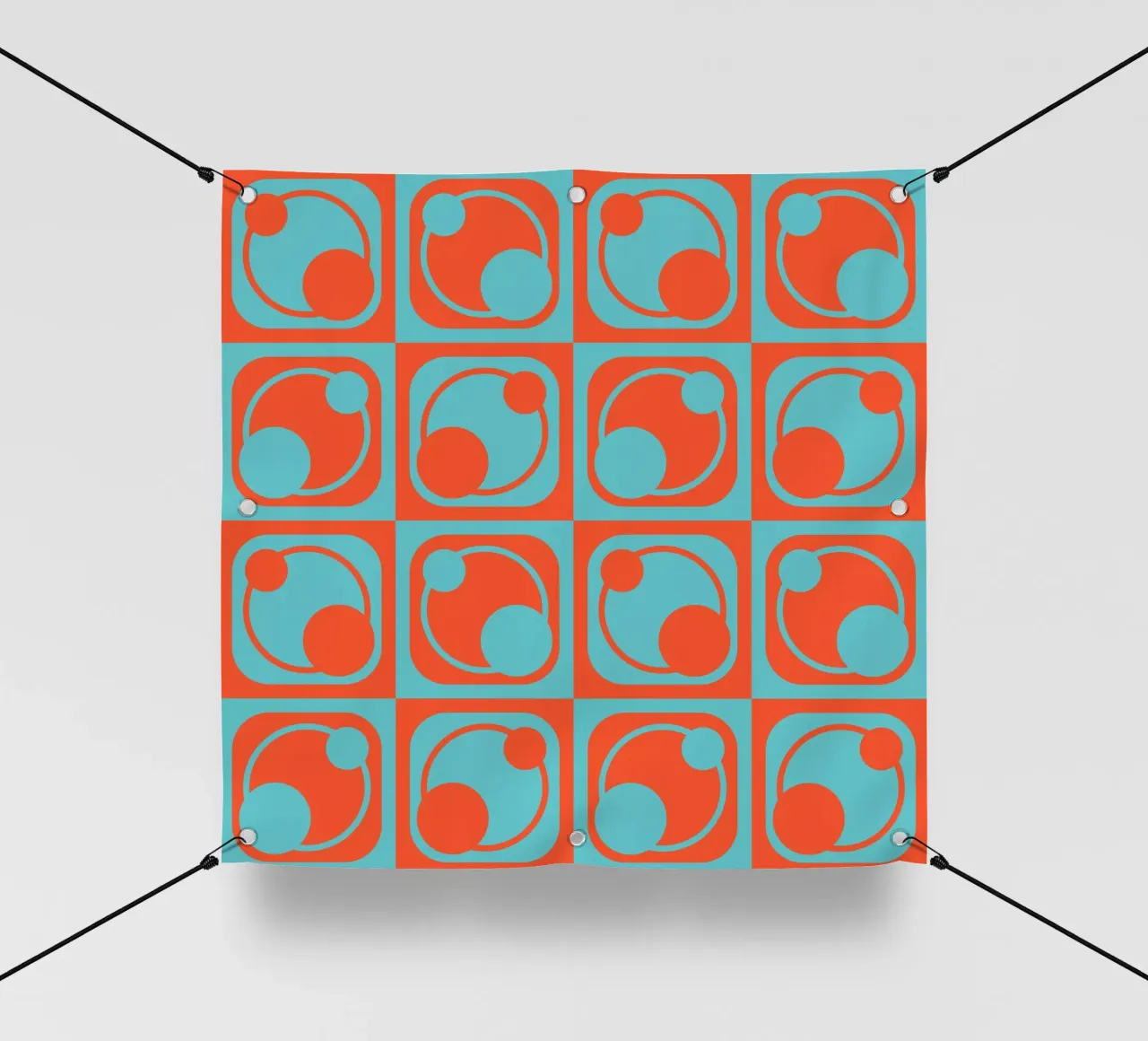 1960s inspired abstract geometrical pattern telo in pvc da good-vibes