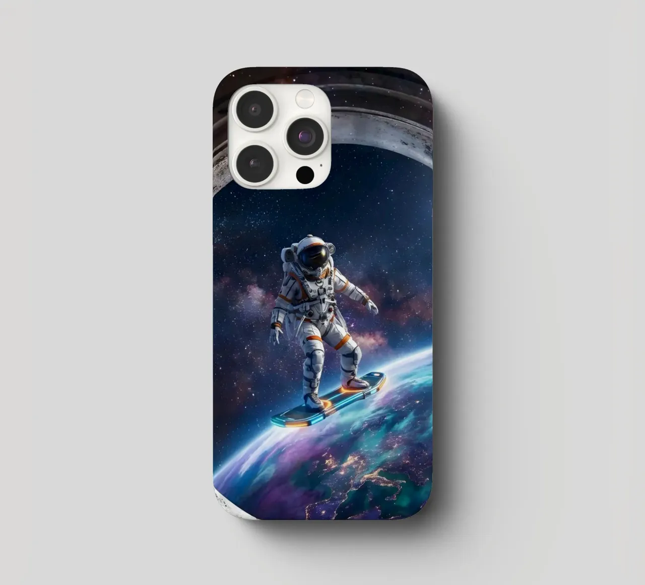 Astronaut Hoverboard in Space – Futuristic Sci-Fi Art Print iphone case by Dreamspace Visuals