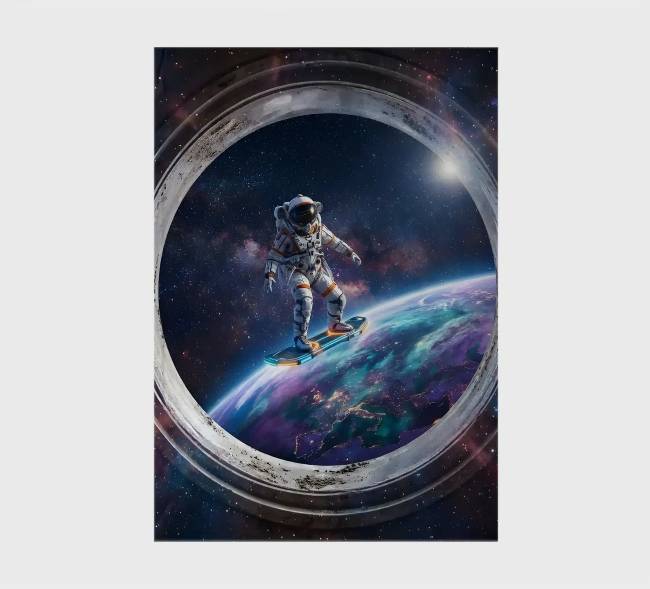 Astronaut Hoverboard in Space – Futuristic Sci-Fi Art Print notebook by Dreamspace Visuals