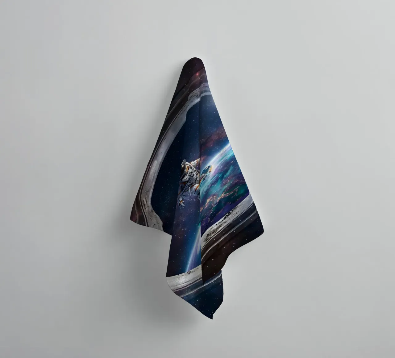 Astronaut Hoverboard in Space – Futuristic Sci-Fi Art Print towel by Dreamspace Visuals