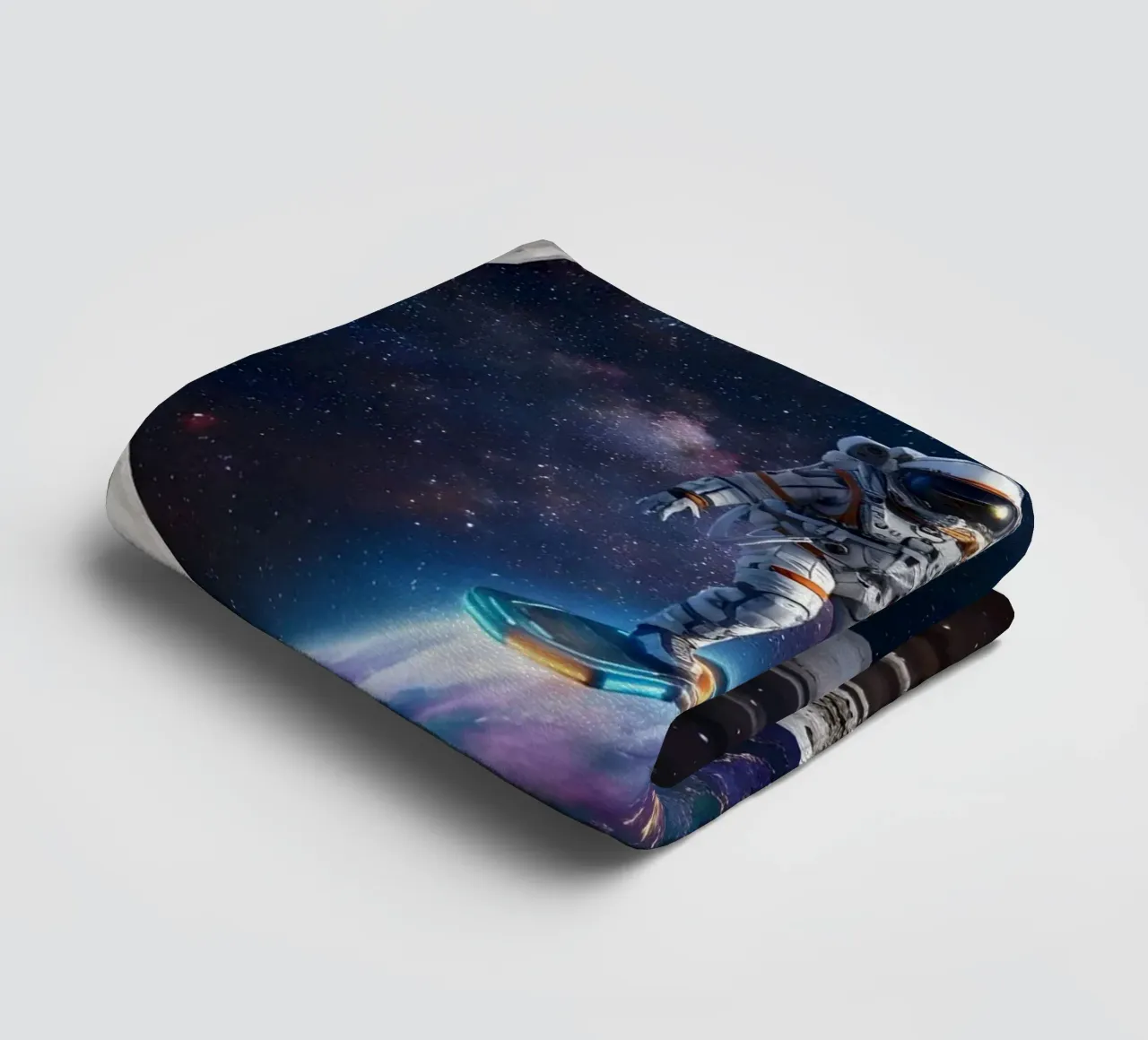 Astronaut Hoverboard in Space – Futuristic Sci-Fi Art Print towel by Dreamspace Visuals