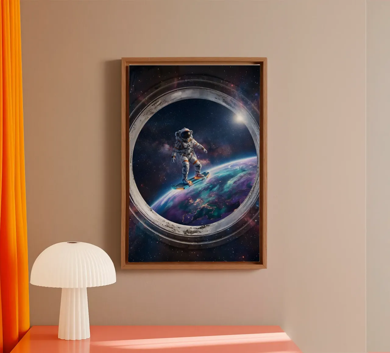 Astronaut Hoverboard in Space – Futuristic Sci-Fi Art Print canvas by Dreamspace Visuals