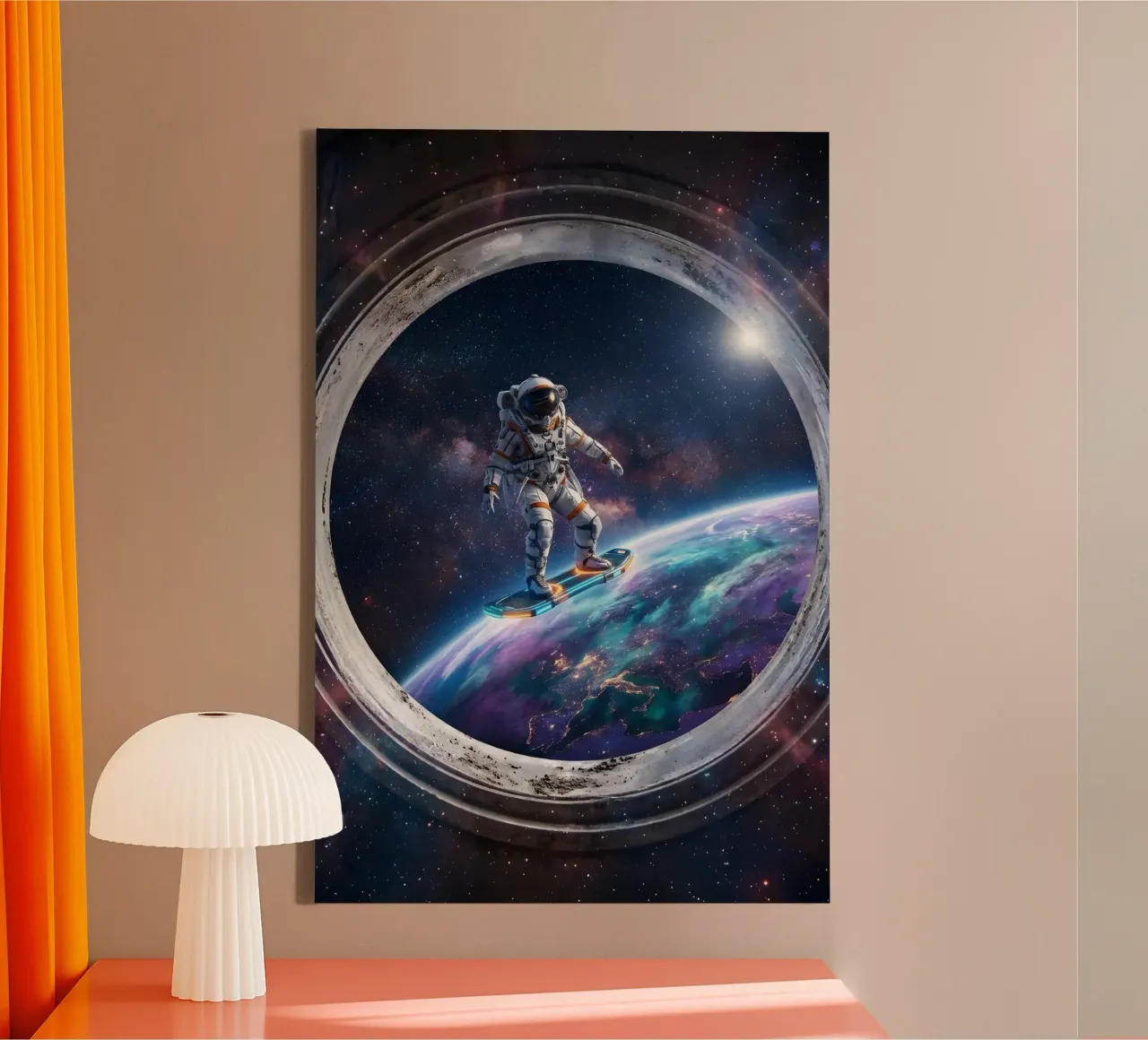 Astronaut Hoverboard in Space – Futuristic Sci-Fi Art Print canvas by Dreamspace Visuals