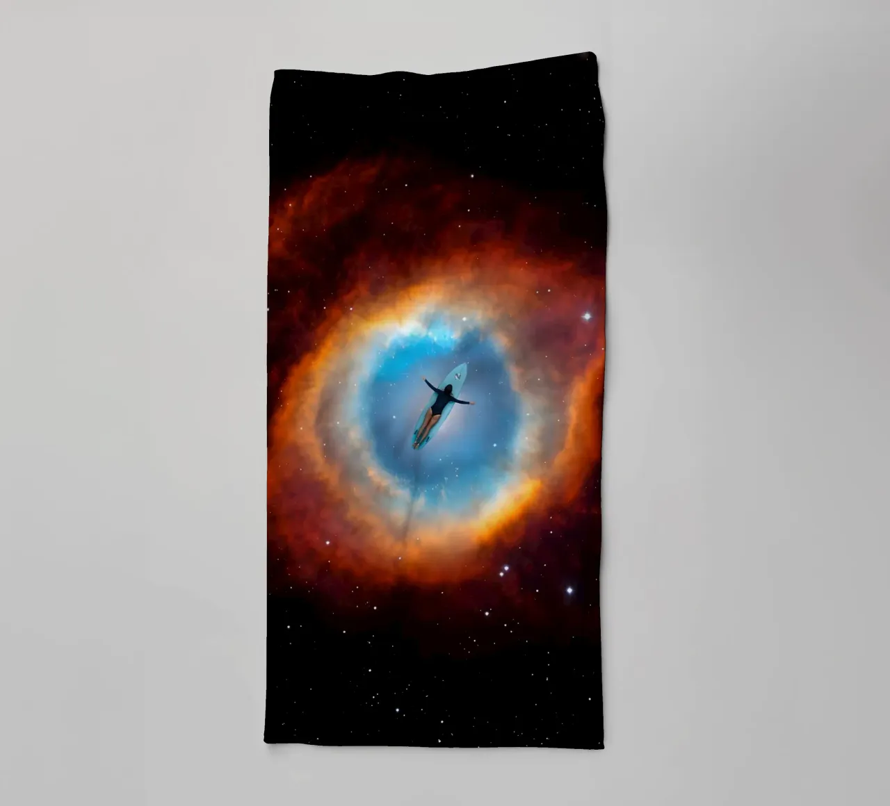Surfer Floating Through Cosmic Nebula Portal towel by Dreamspace Visuals