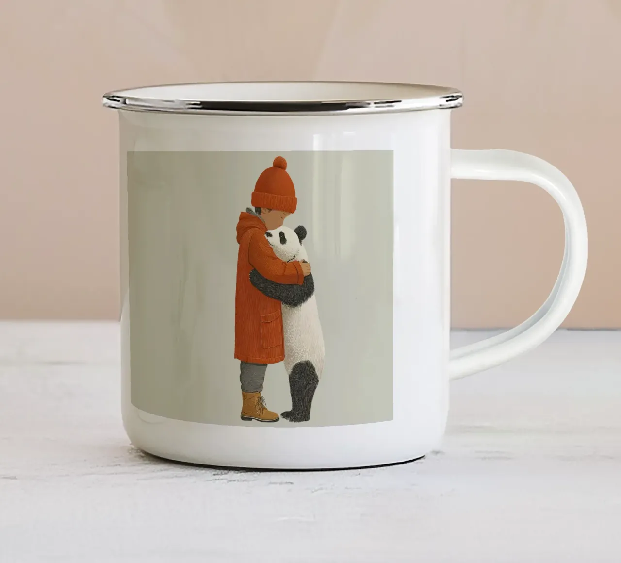 Ragazzo e panda tazza in smalto da Fearless Friends