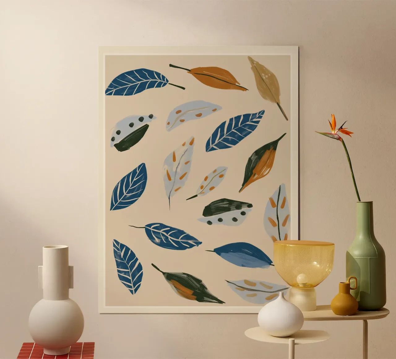 Soft Wind Leaf Scatter poster by Sienna Atelier
