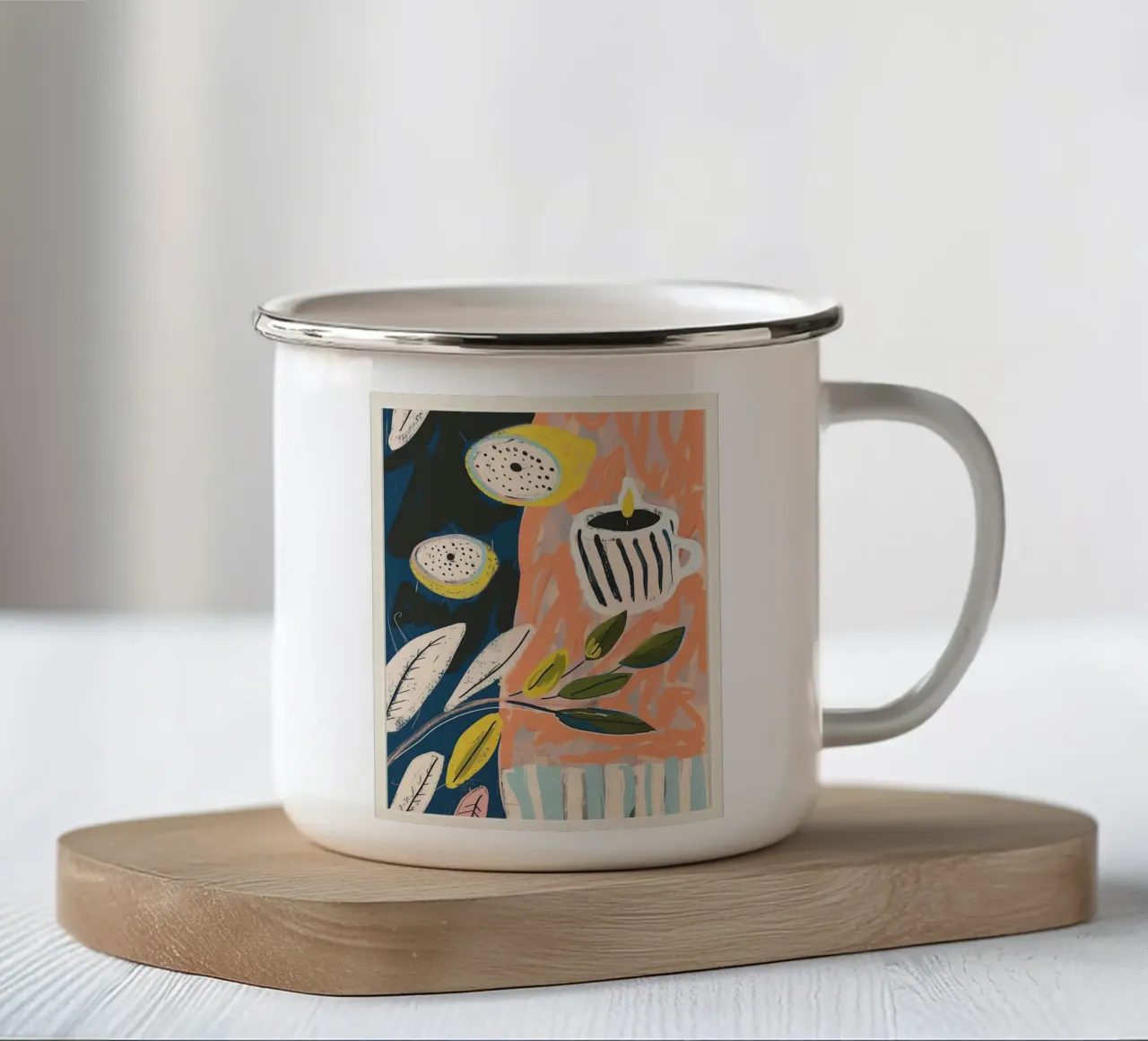 Zitrone hell & Streifen Emaille Tasse von Sienna Atelier