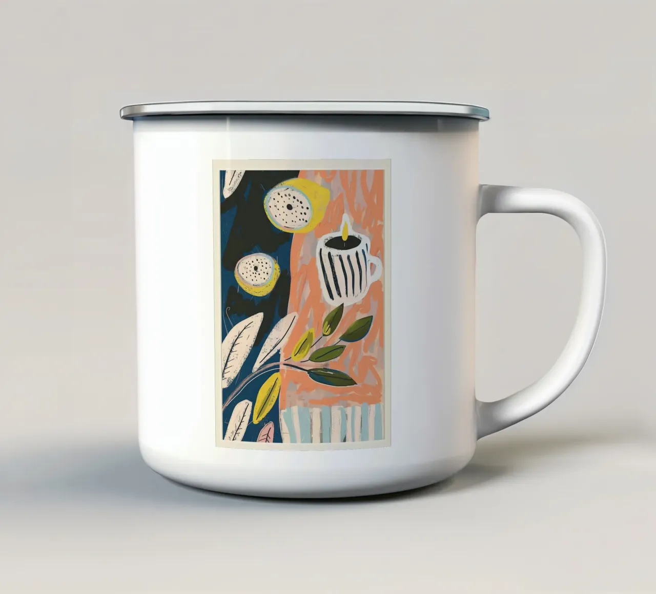 Zitrone hell & Streifen Emaille Tasse von Sienna Atelier