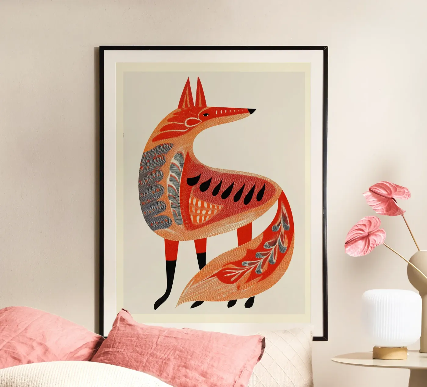 Folk Forest Fox poster by Sienna Atelier