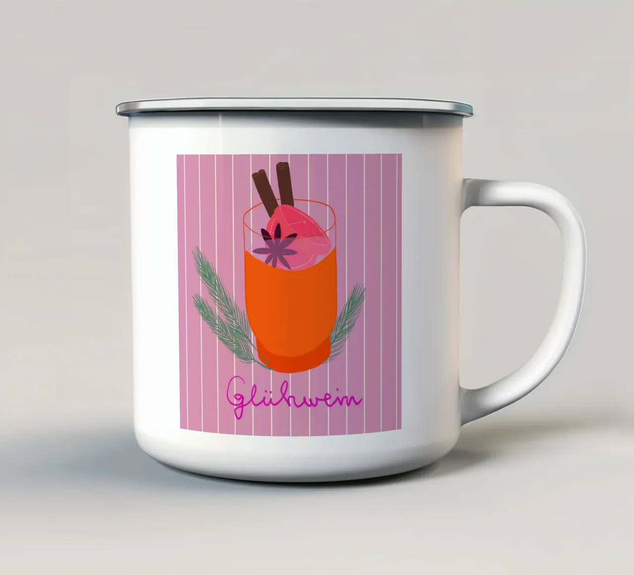Vin brulé a strisce rosa tazza in smalto da Sophie Augustin Illustration