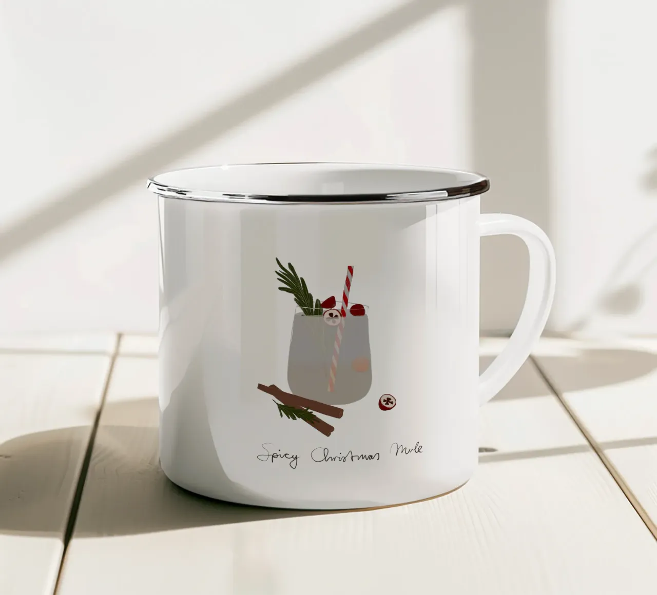 Mulo di Natale speziato tazza in smalto da Sophie Augustin Illustration