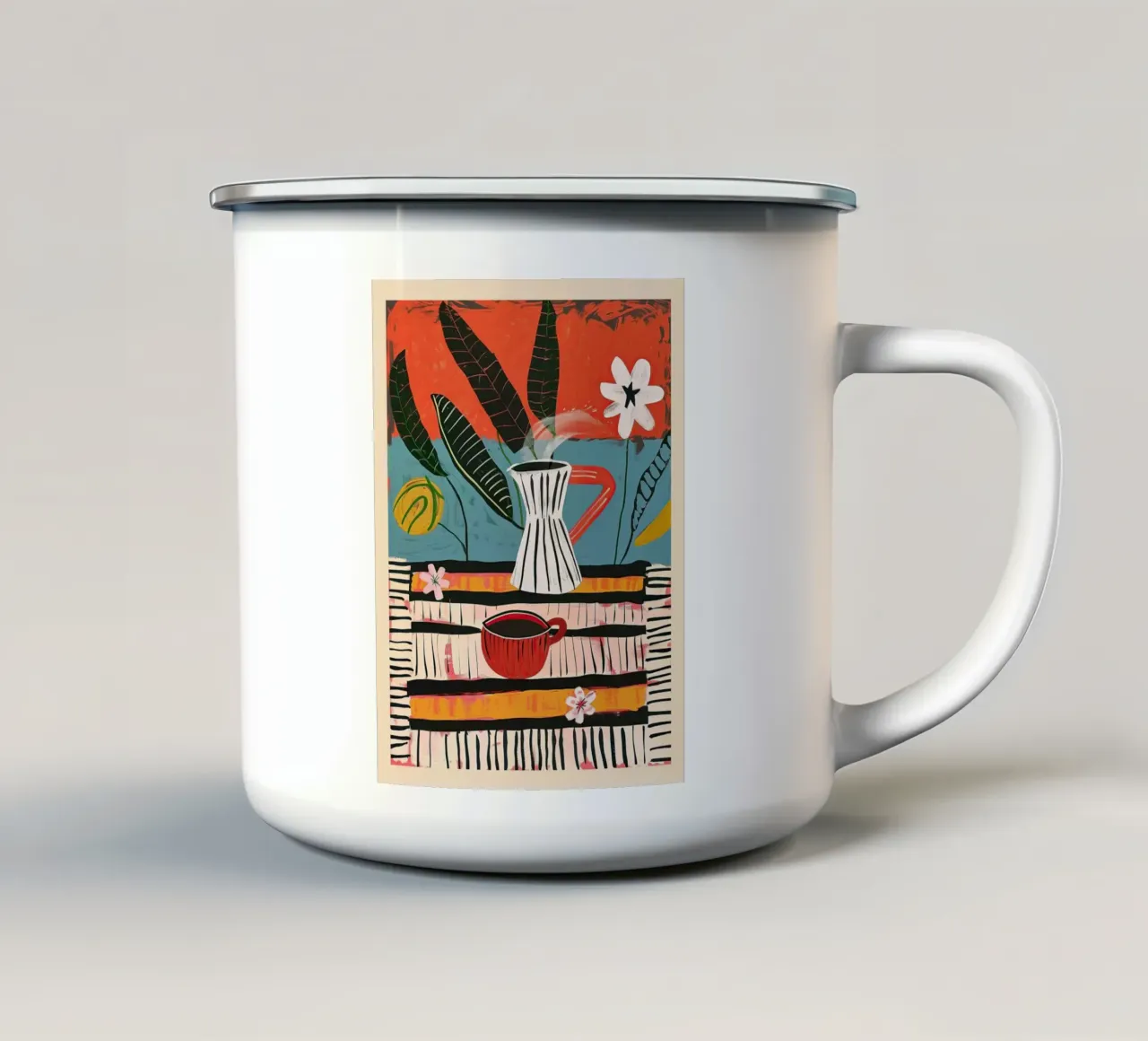 Natura morta mattutina a righe tazza in smalto da Sienna Atelier