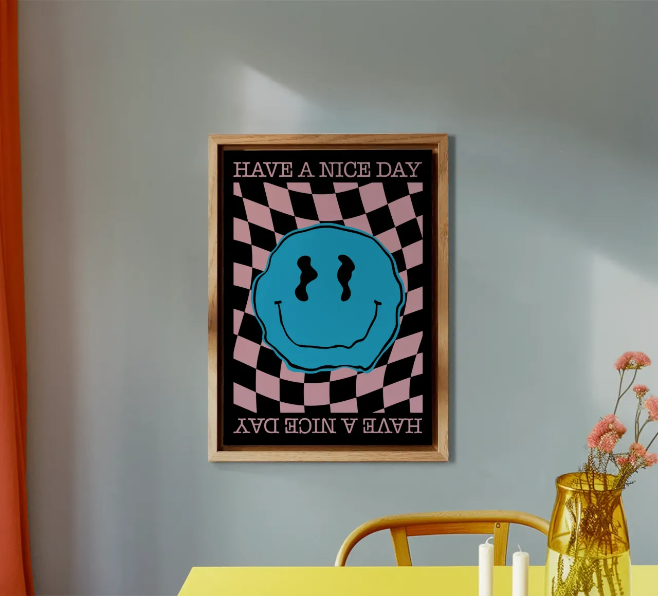 Have A Nice Day - Smiley Blue Pink Alu-Dibond von Emil Art Studio