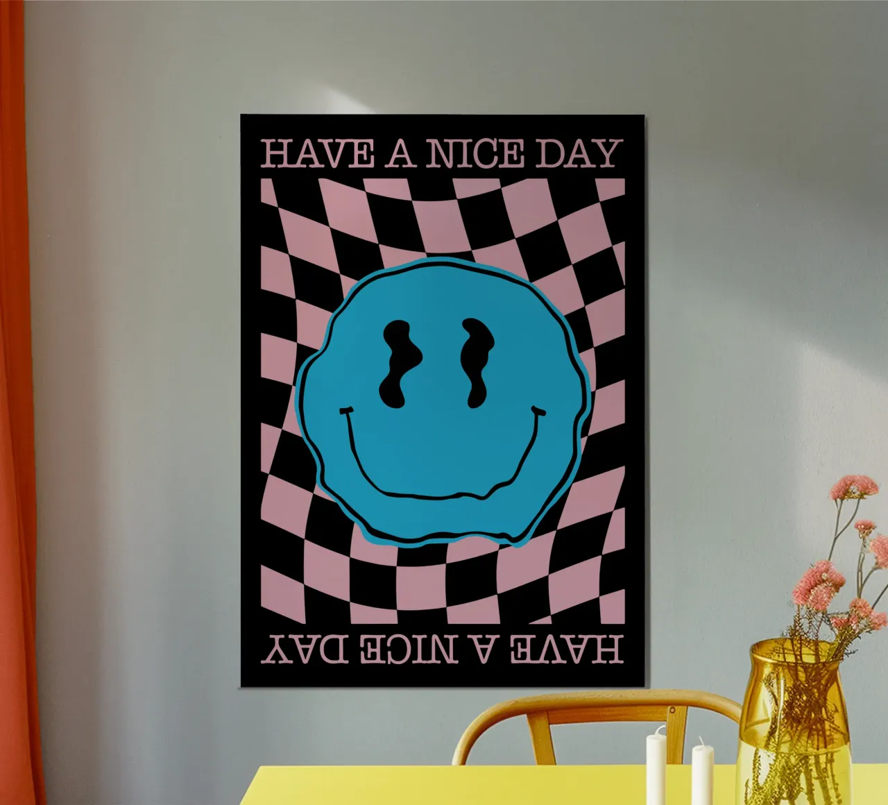 Have A Nice Day - Smiley Blue Pink Alu-Dibond von Emil Art Studio
