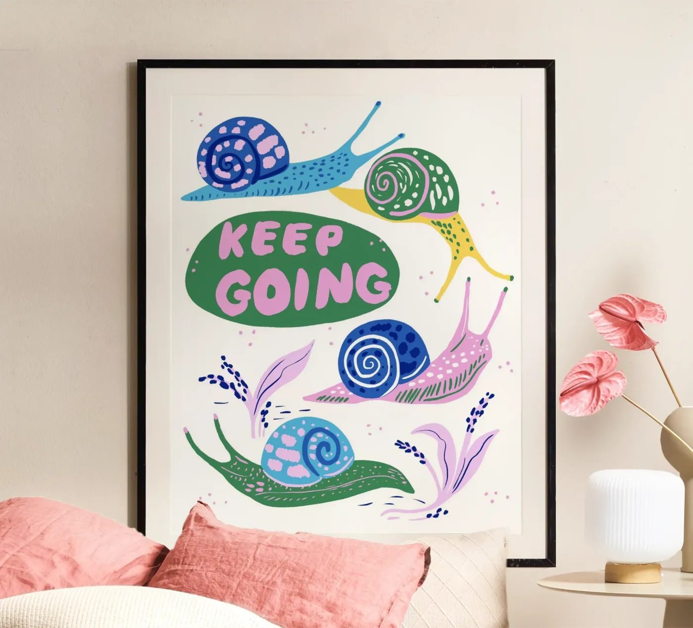 Keep Going Snails poster van Tara Reed