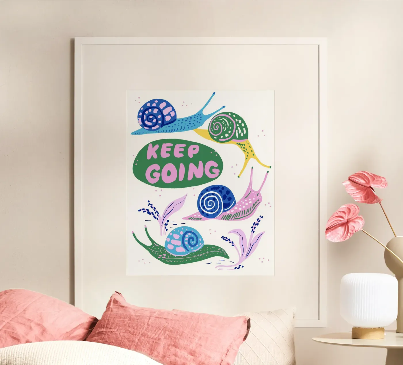 Keep Going Snails poster van Tara Reed