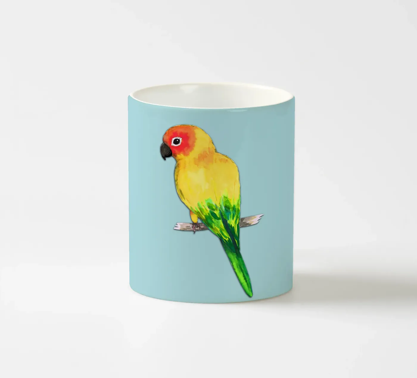 Sun conure ceramic mug by BwiseLizzy