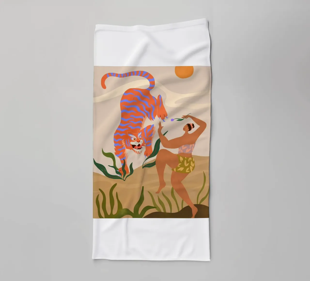 dancing with tigers arty guava towel by walker shop